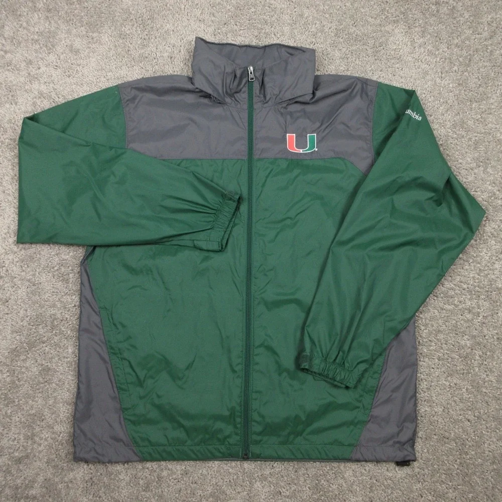 Miami‎ Hurricanes Jacket Mens Large Green Columbia Windbreaker Logo College
